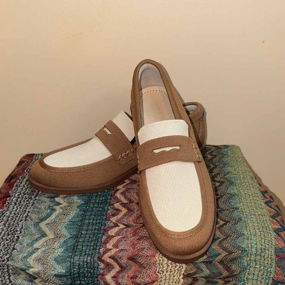 Rothy's women 9 penny loafer flats slip on tan cream business casual comfort New